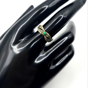 Silver Feather Ring Sterling Silver Green Turquoise Southwestern Ring Size 8